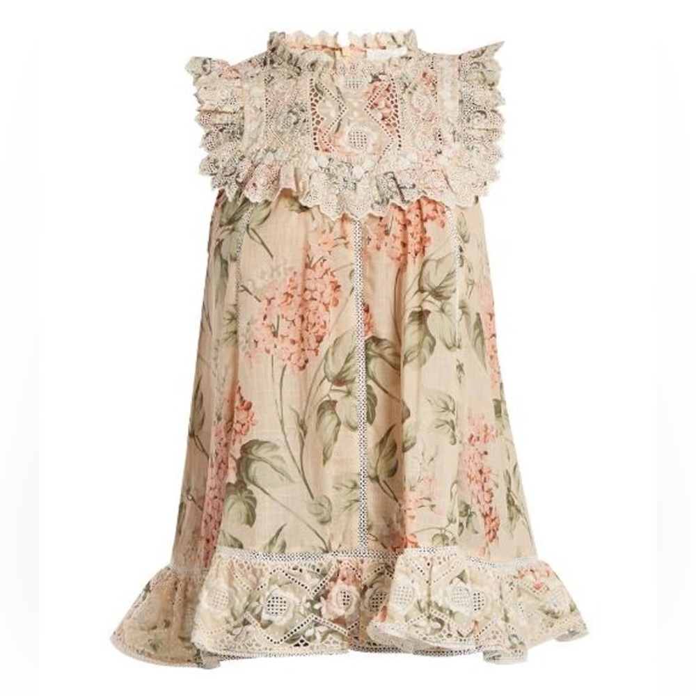 Zimmermann Floral Embroidered Frill Blouse Size 2 (US 8)
